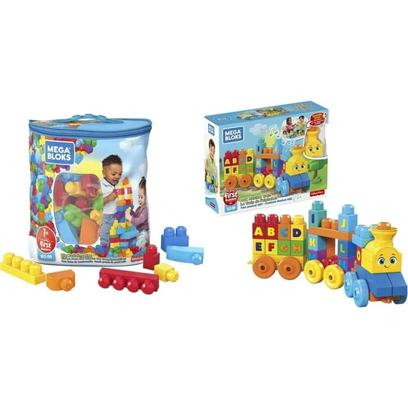 Mega Bloks First Builders Big Building Bag with ABC Musical Train Toy for Toddlers