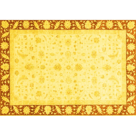 Ahgly Company Machine Washable Indoor Rectangle Abstract Yellow Modern Area Rugs, 8' x 12'