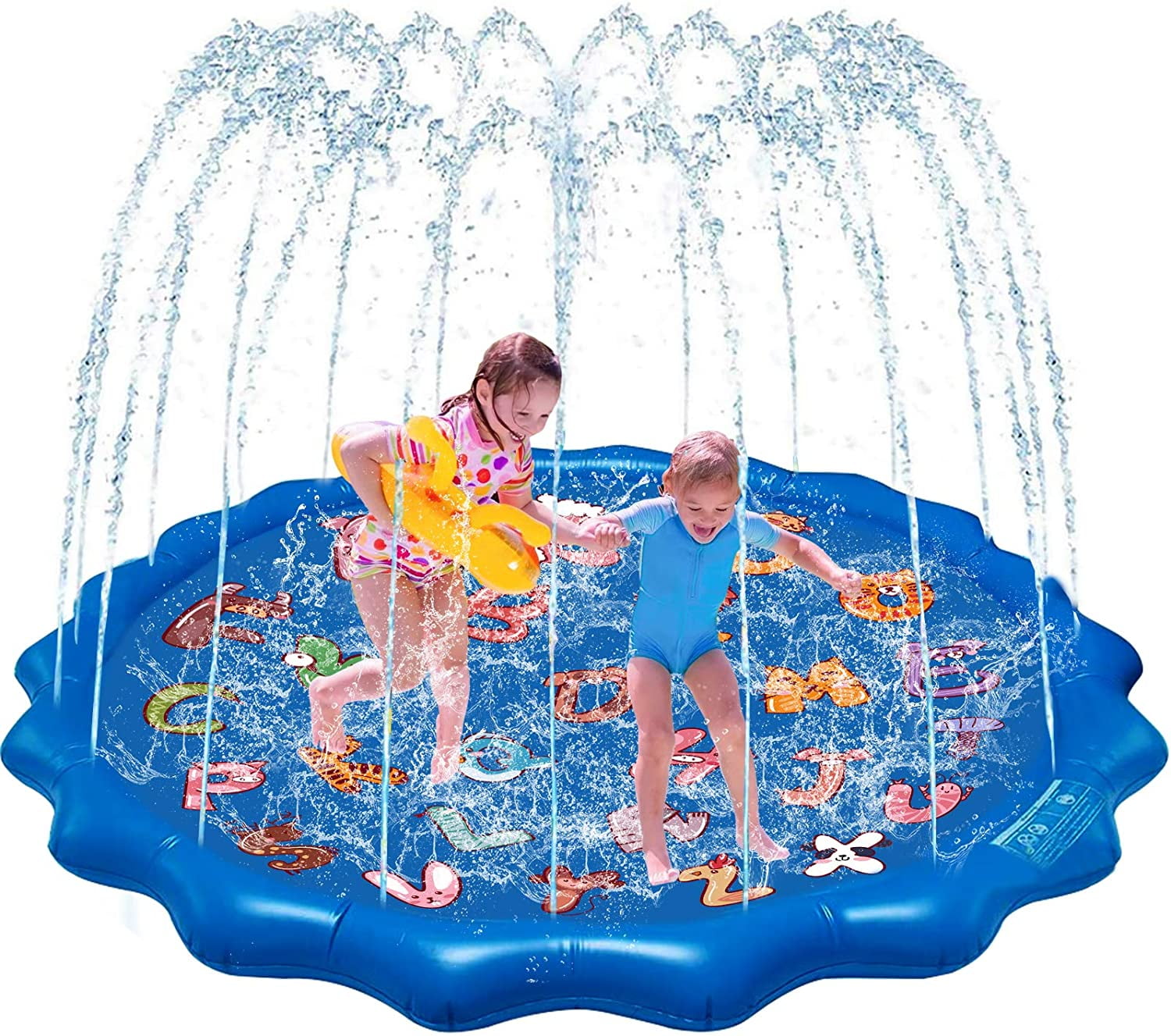 JoyX 68" Splash Mat for Child, Outdoor Summer Splash Mat with Alphabet