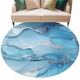 thumbnail image 2 of Blue Marble Round Living Room Rugs 5 ft, Modern Abstract Art Washable Area Rug with Non-Slip Sturdy Edge Binding Round Carpet for Entryway Kitchen Bedroom Bathroom, 2 of 9