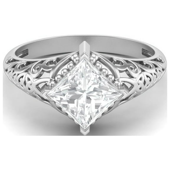 Mooneye 1.30 Ctw Square Moissanite Filigree 925 Sterling Silver Solitaire Women Valentine Ring