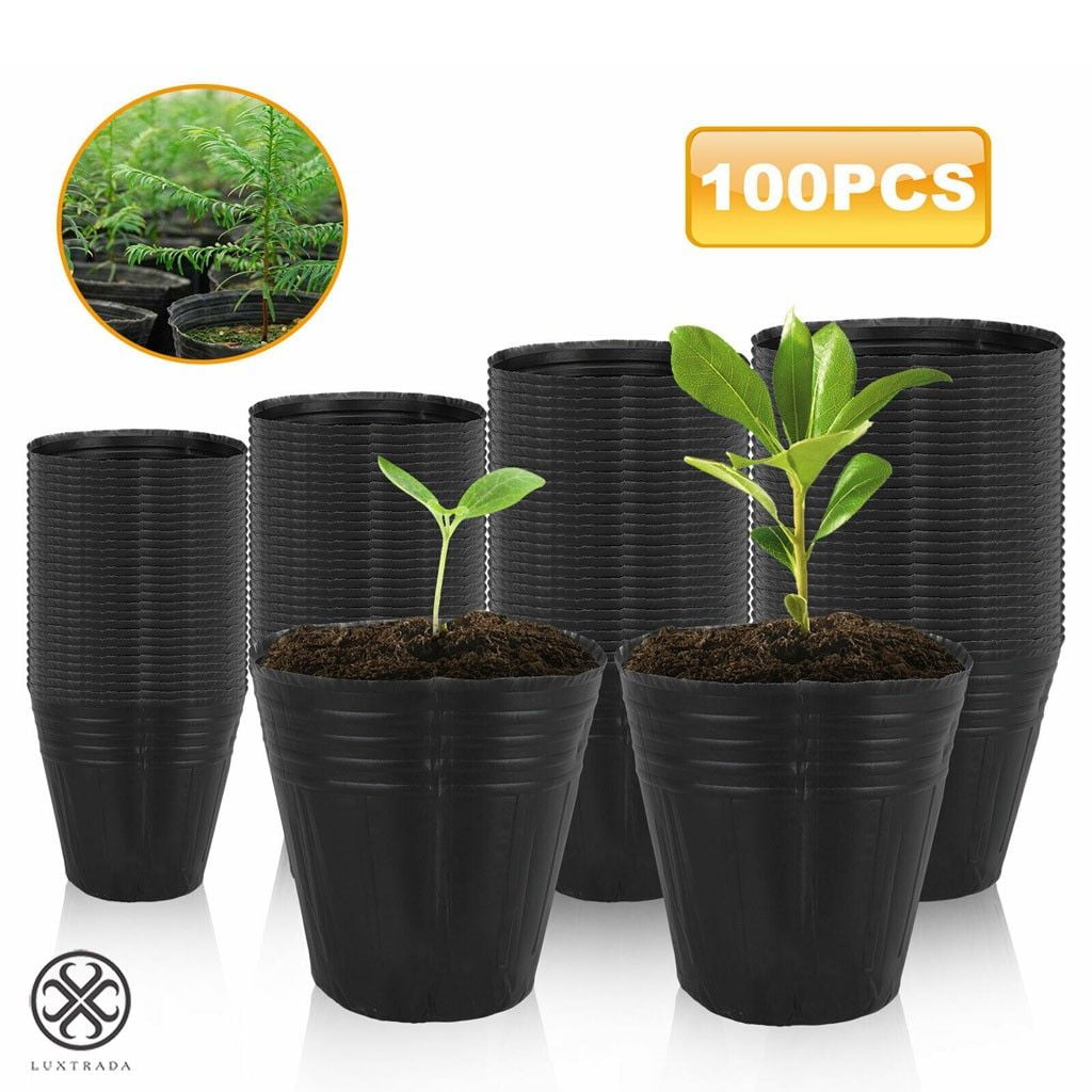 100x Plastic Flower Pot Plant Nursery Flowerpot Seedlings Planter Containers Set