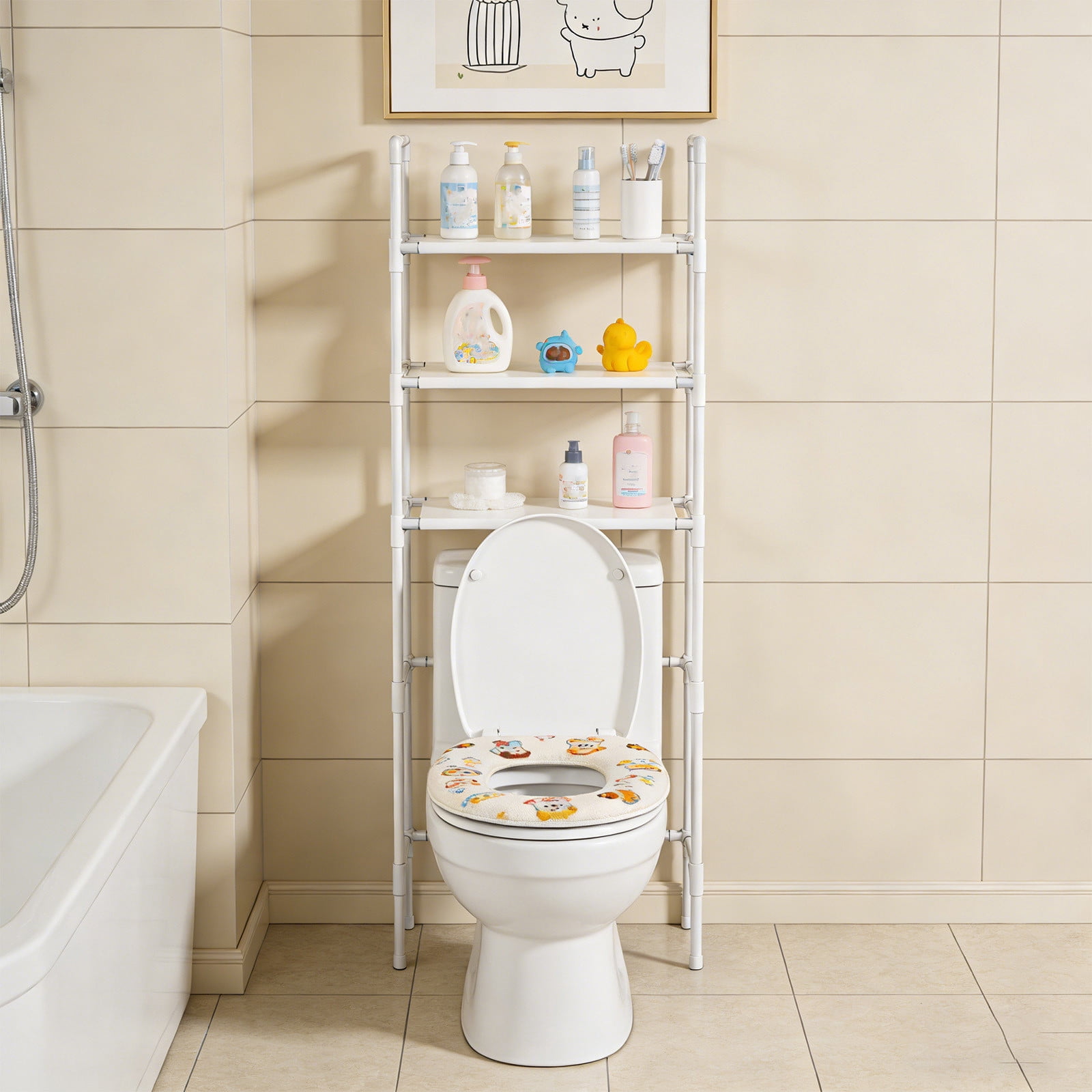 Over The Toilet Storage Shelf, 3-Tier Freestanding Bathroom Organizer Rack for Space Saving Home Use