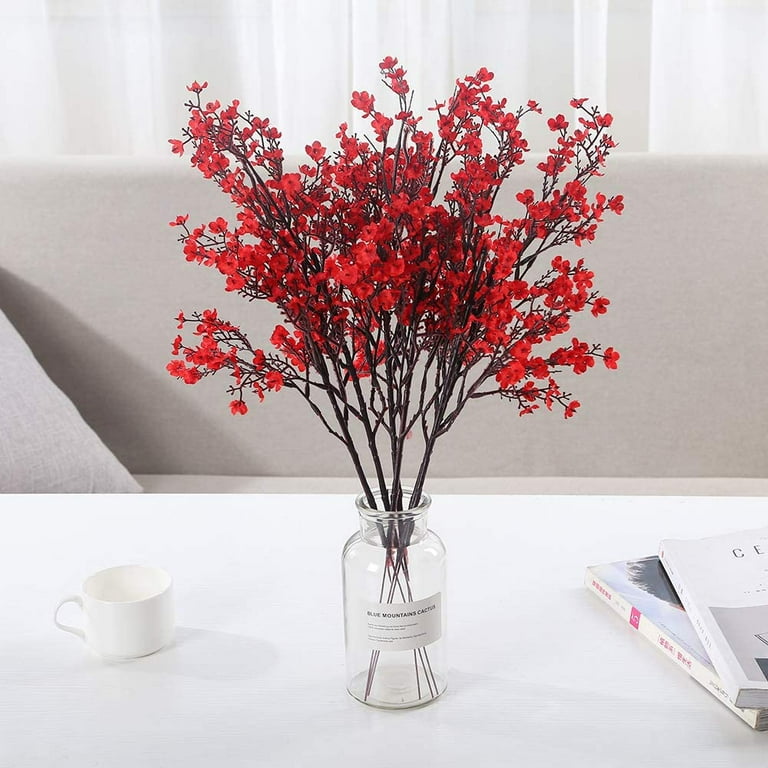 6 Pcs Babys Breath Artificial Flowers Bulk Silk Red Faux Flowers Real Touch  Bouquet for Christmas Halloween Home Wedding Decoration 