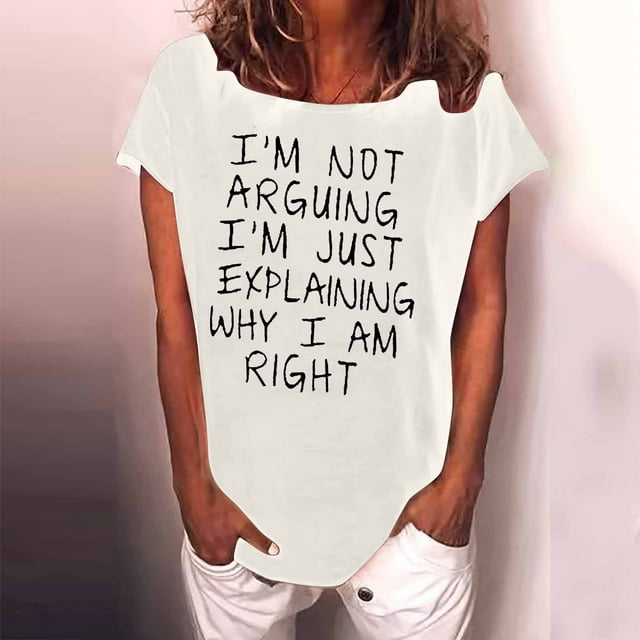 Blouses d'Été pour Femmes 2023 T-Shirt Décontracté pour Femme à Lettres Amusantes Imprimées Manches Courtes Col Rond T-Shirts Haut Blouses d'Été pour Femmes 2023 en Liquidation