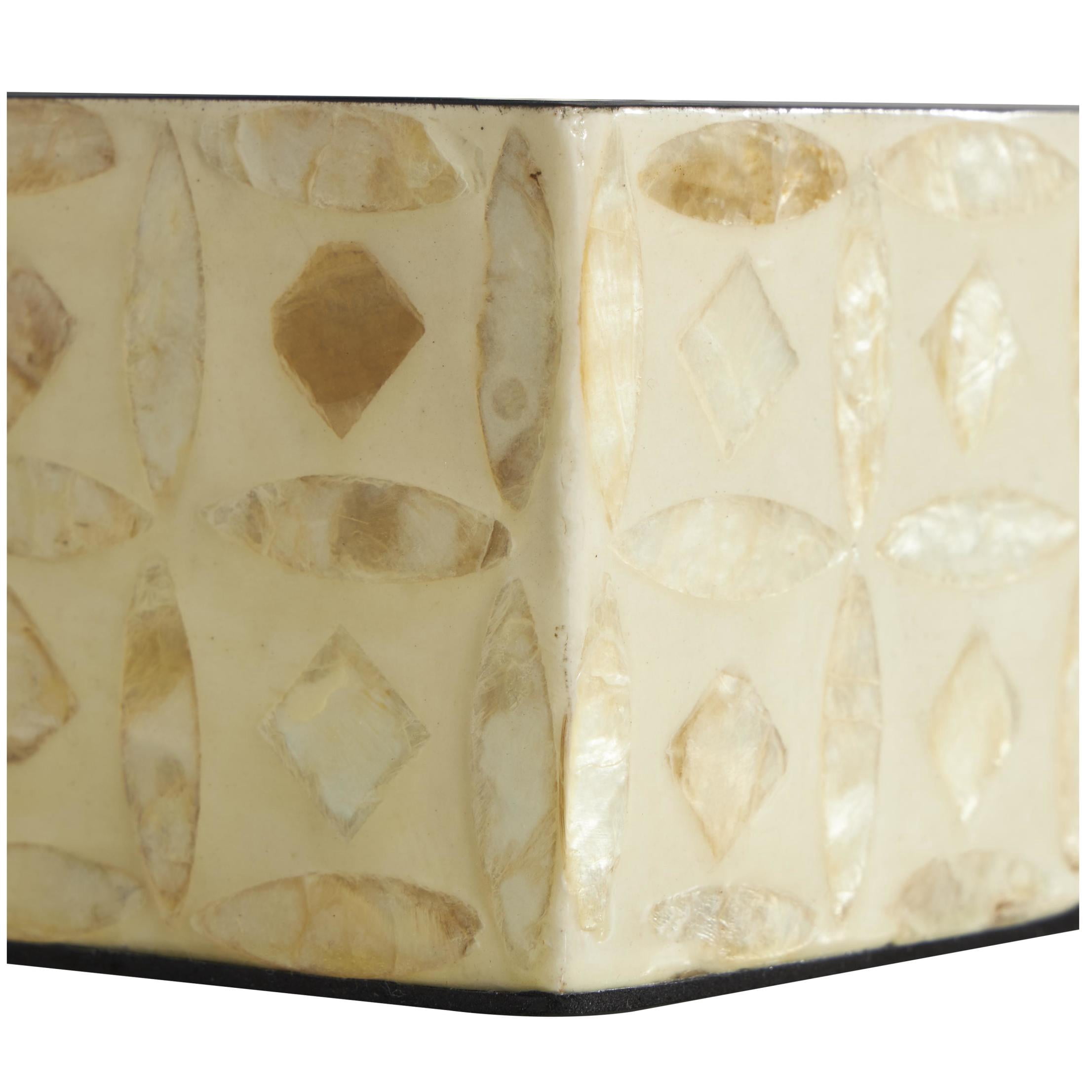 DecMode Moroccan Mosaic Storage Beige Mother of Pearl Shell Decorative Box with Taupe Accents, 2 Count