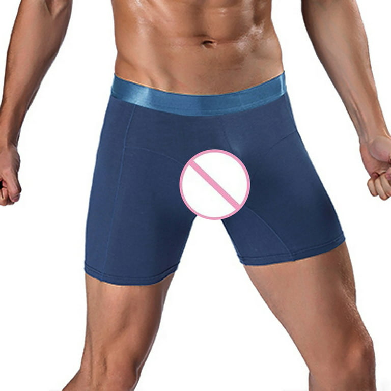 OVTICZA Men's Underwear Boxer Brief Sexy Anti Chafing Long Leg Underwear,  Blue 4XL 