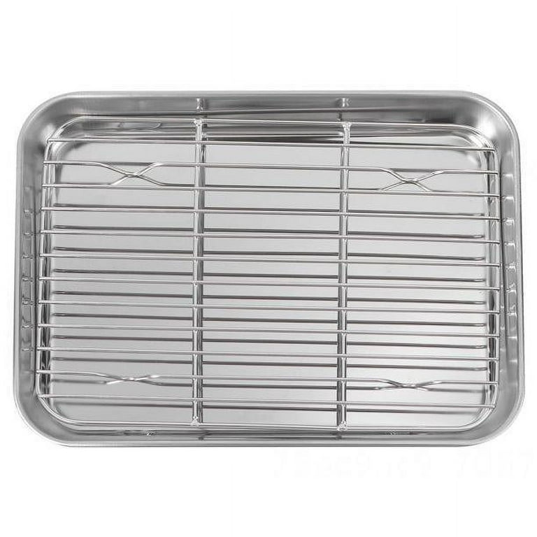 1set Stainless Steel Flat Baking Tray With Grid Rack And Draining