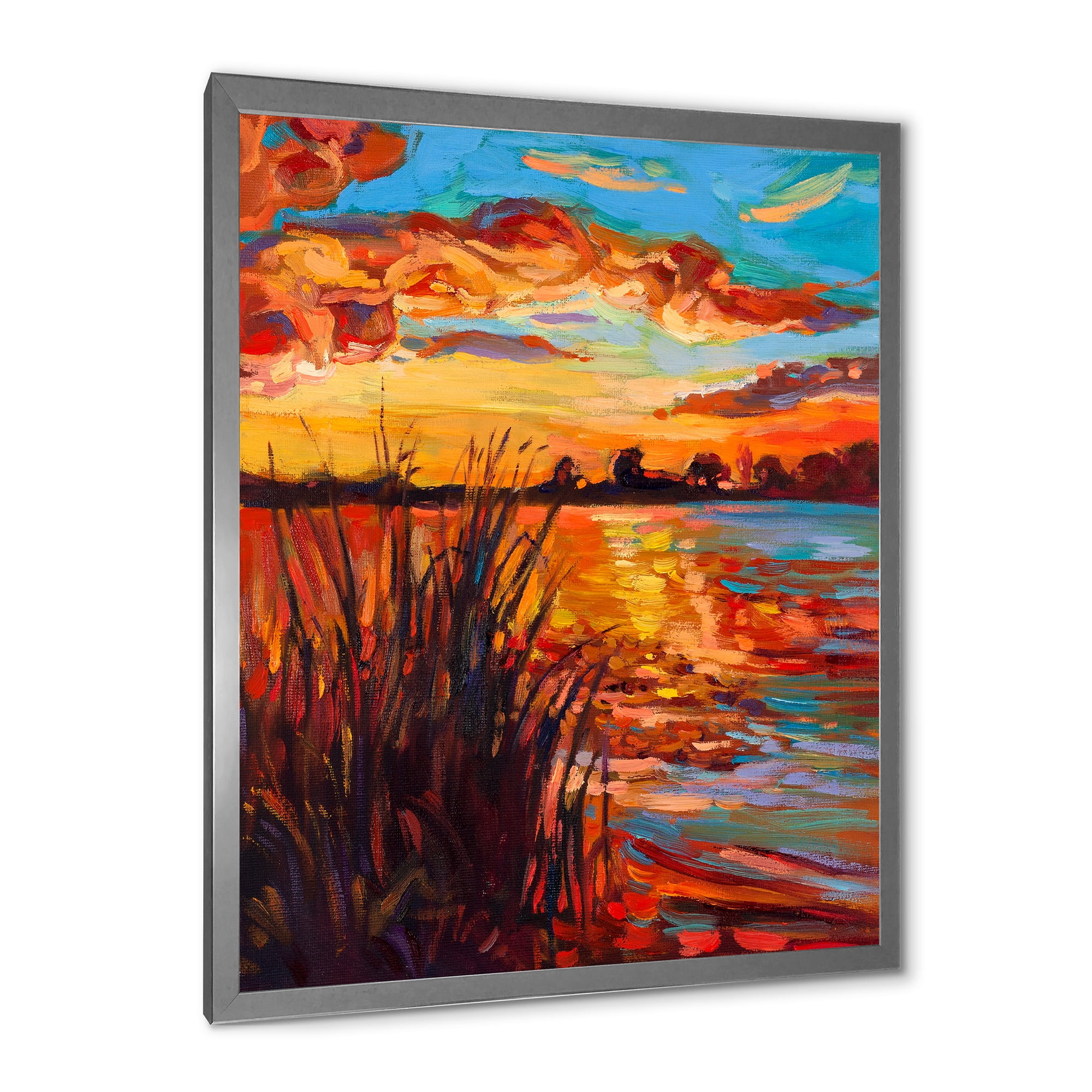 Designart 'The Lake At Sunset Evening Glow I' Nautical & Coastal Framed Art Print