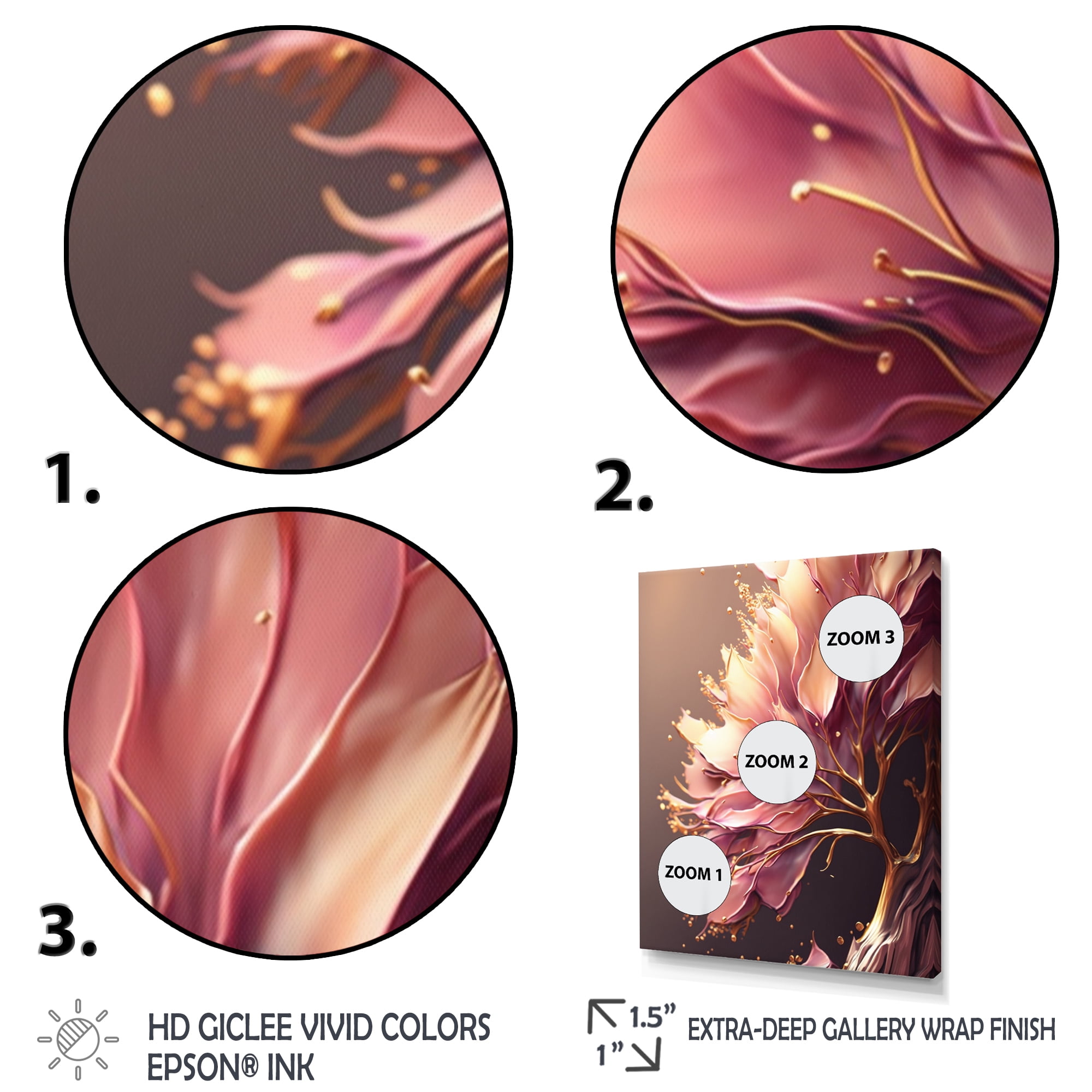 Designart Abstract Pink And Gold Leaves IV Canvas Wall Art