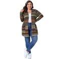 thumbnail image 3 of DARING DIVA Plus Size Open Front Long Sleeve Stripe Cardigan 2X Brown, 3 of 6