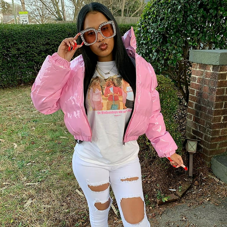 Pink cropped bubble coat hotsell