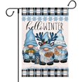 thumbnail image 2 of Bandera de jardín de gnomo, banderas de jardín de copo de nieve de Hello Winter, 12 x 18, bandera de jardín de Navidad de doble cara, bandera de arpillera a cuadros de búfalo, banderas decorativas de, 2 of 4