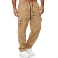 thumbnail image 6 of Men's Multi-Pocket Drawstring Work Pants, Fashion Casual Elastic Waist Cargo Trousers for Outdoor and Hiking,Khaki,3XL, 6 of 7