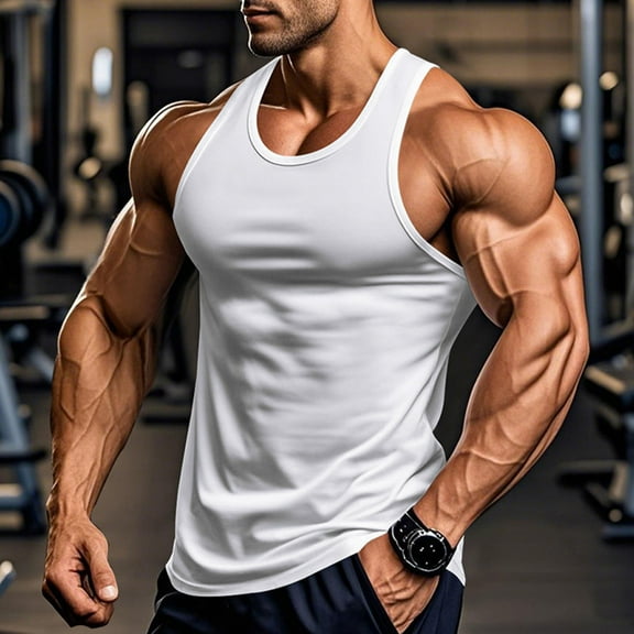 Muscle Shirts for Mens Sleeveless Crewneck Tank Tops Mens Casual Solid Color Pullover Slim Stretchy Basic Breathable Gym Athletic Undershirts Vests