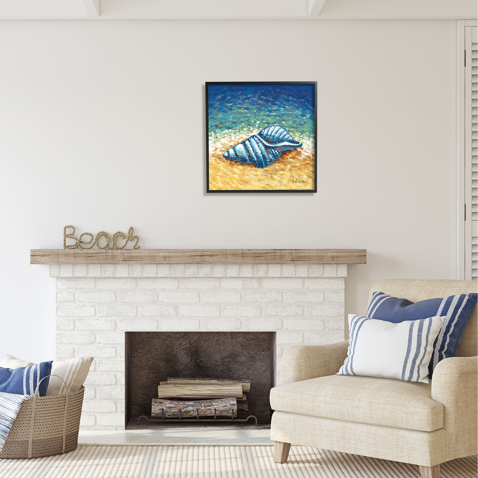 Stupell Industries Conch Shells by Shore Animals & Insects Painting Black Framed Art Print Wall Art, 24 x 24