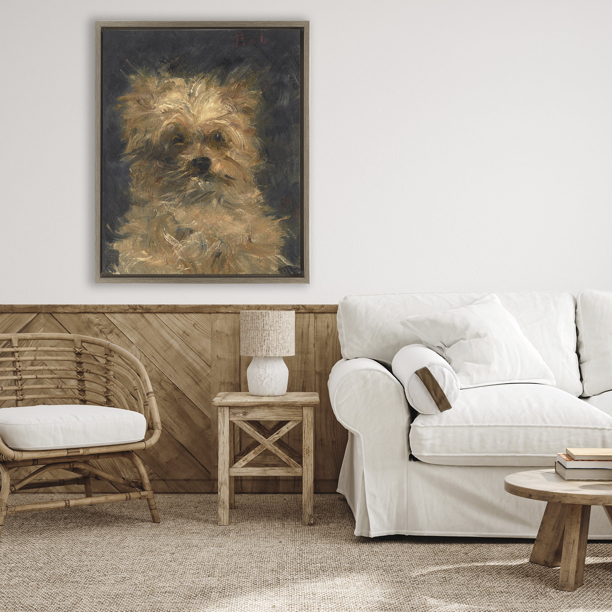 Stupell Industries Edouard Manet Dog Portrait Brown Framed Floater Canvas Wall Art, design by Lil' Rue