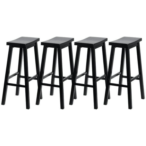 PJ Wood Classic Saddle-Seat 29" Kitchen Counter Stools, Black (4 Pack)