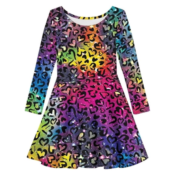 Lullu Girls Leopard Dress Fall Casual Long Sleeve Midi A Line Dress for Kids, Sizes 3-14