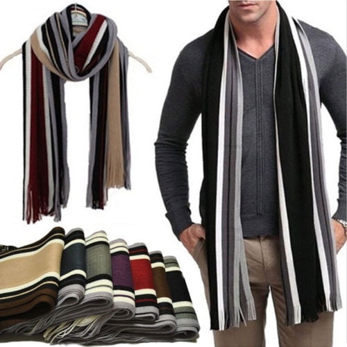 Men Fashion Classic Shawl Winter Warm Fringe Striped Tassel Long Soft Scarf Hot Sale