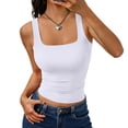 thumbnail image 2 of Women's Square Neck Sleeveless Tank Top, Form-Fitting Basic Seamless Camisole, Casual Cropped Cami for Layering & Daily Wear 10-White L, 2 of 5