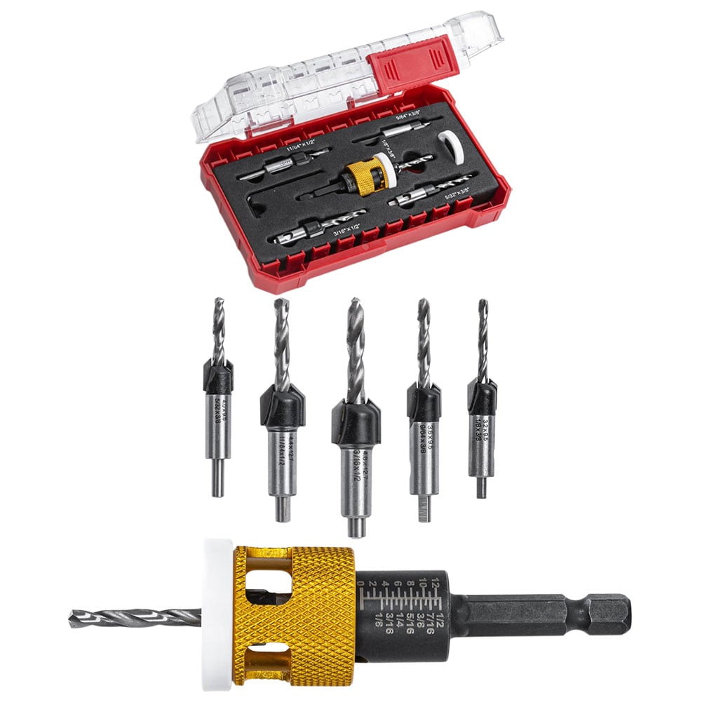 5 Pcs Adjustable Countersink Drill Bit Set with Depth Stop for Woodworking
