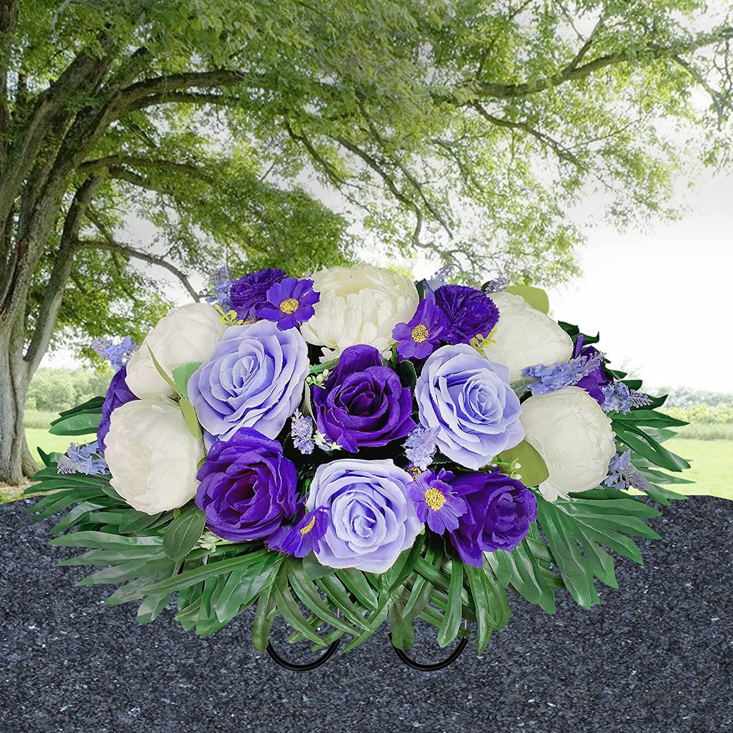 HENOMO Headstone Flower Saddle for Grave ColorNon Bleed Artificial