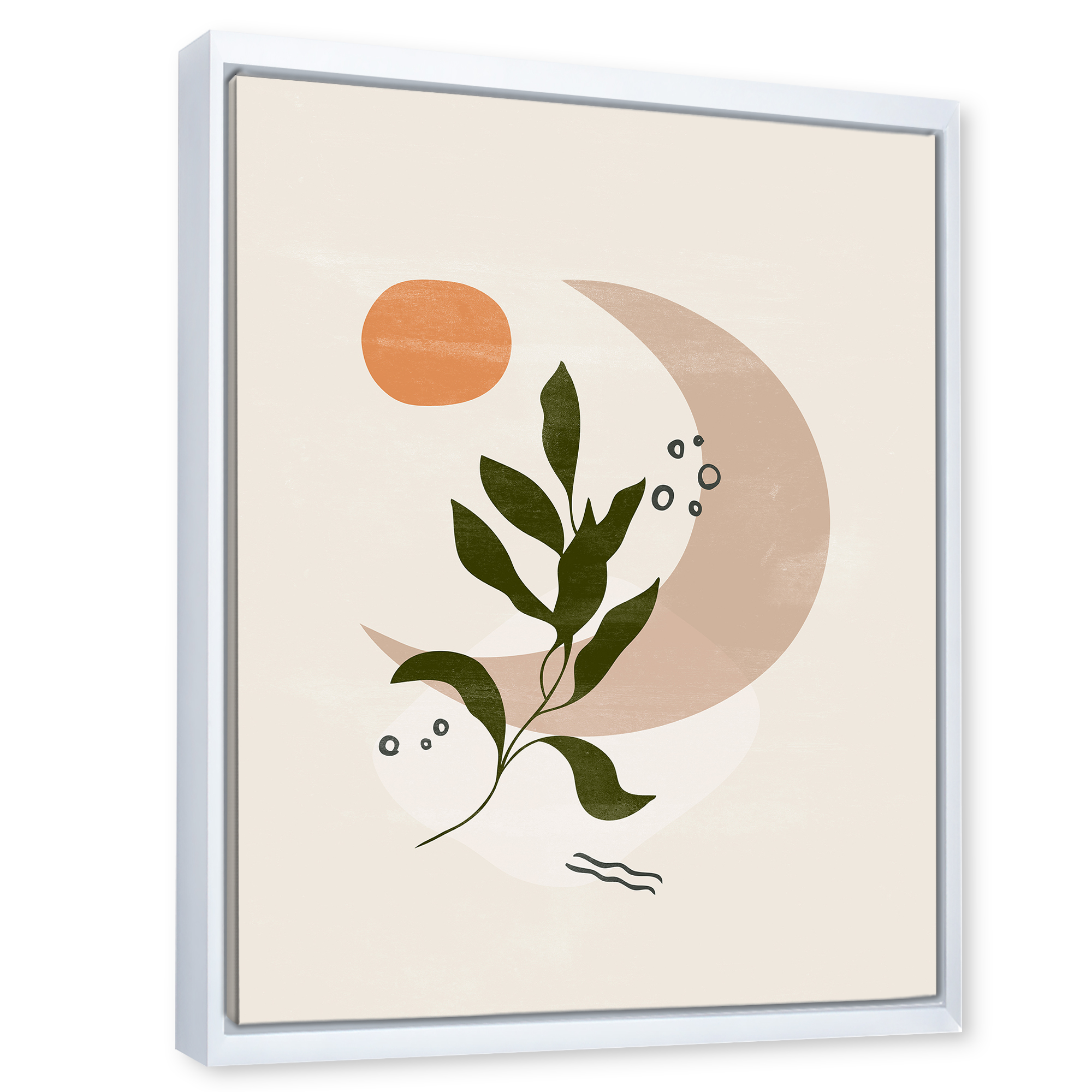Designart 'Abstract Geometrical Leaf With Moon I' Modern Framed Canvas Wall Art Print