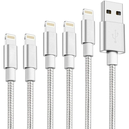 CuChain Iphone 6S Charging Case Lightning Connector, Lightning Cable Braided 10Ft, Longest Iphone 6 Charger, Braided Lightning Cables, Iphone 6 Plus 10 Ft Charger, Silver - 10 ft, 5 Pack