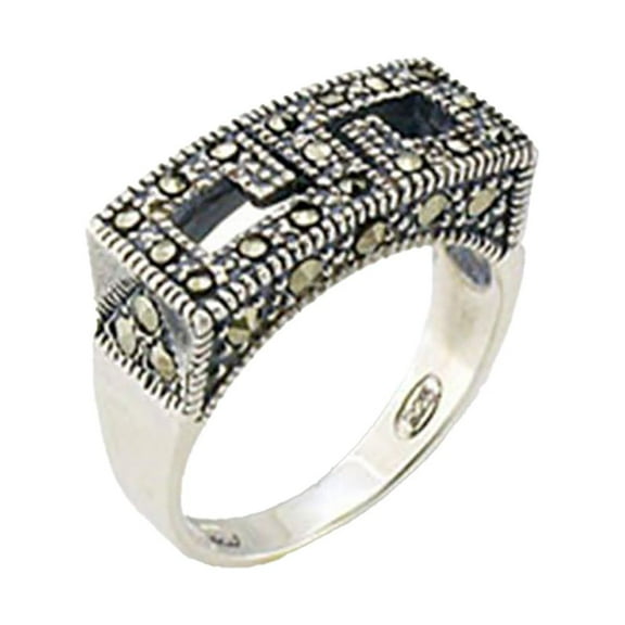 925 Sterling Silver Ring Semi-Precious Jet 31002 for Women Style Antique