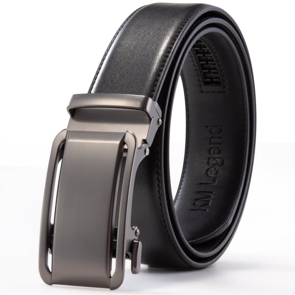 Men's Belt, KM Legend Leather Ratchet Dress Belts for Men, Jeans Black Belt with Adjustable Buckle, Trim to Fit for Your Size