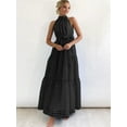 thumbnail image 3 of Women'S Summer Floral Maxi Sun Dress Sleeveless Halter Neck Flowy Ruffle Hem Long Boho Dresses with Belt Black L, 3 of 7