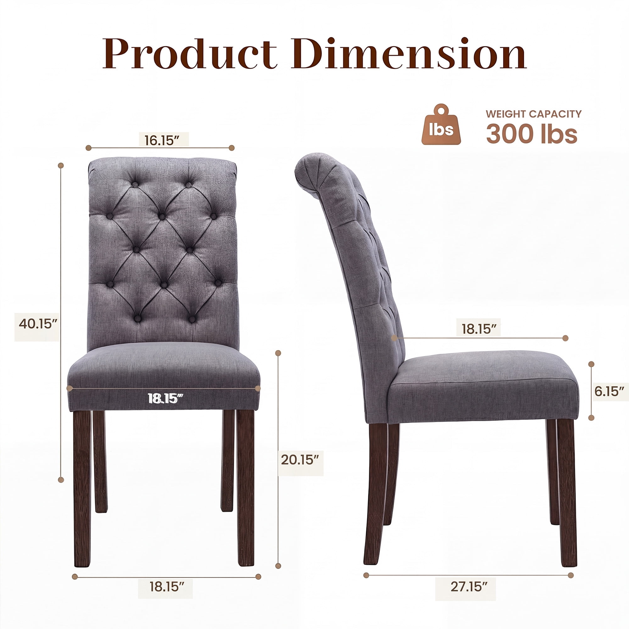 Upholstered Parsons Dining Chairs Set of 4, Button Tufted Kitchen Side Chair for Dining Room, Grey