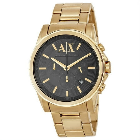 AX2095 Men s Black Dial Gold Plated Steel Bracelet Chronograph Watch
