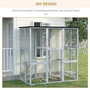 PawHut Outdoor Wooden Cat House with 6 High Ledges, 71 in, Gray