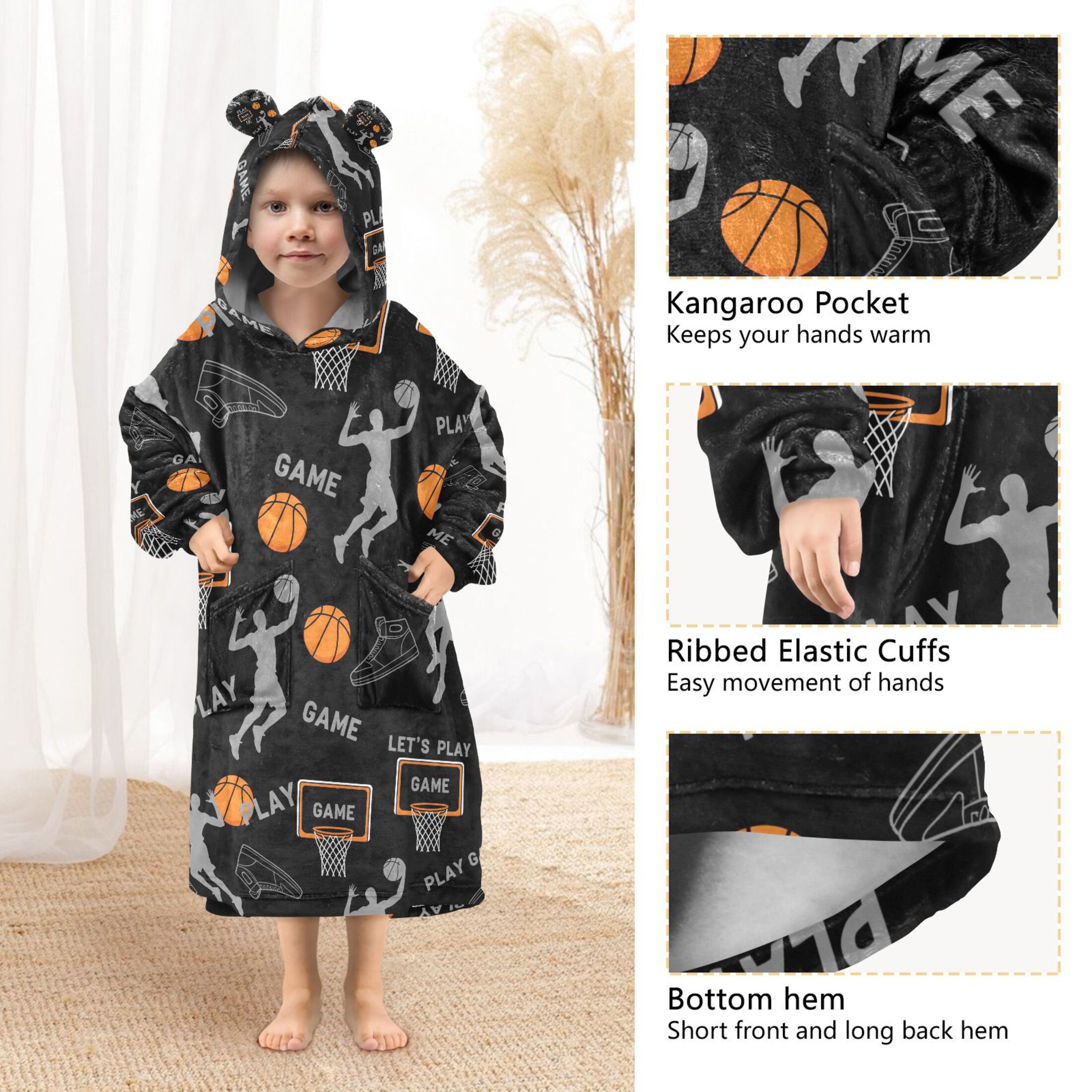 joogoo Blanket Hoodie Basketball Player for Oversize Sweatshirt Boys Girls 3-14 YR L