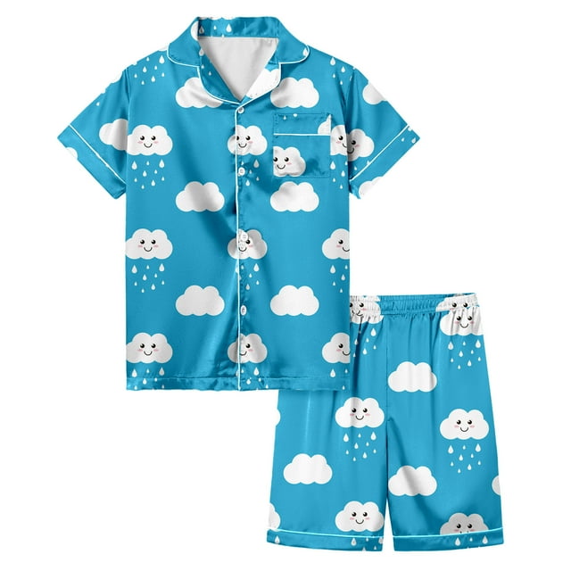 Pyjama en Satin pour Fille Imprimé Manches Courtes à Boutons Ensemble de Tenue d'Intérieur Ensemble de Pyjama Classique Pyjama Garçon Tout-Petit Pyjamas Garçons Filles Mode