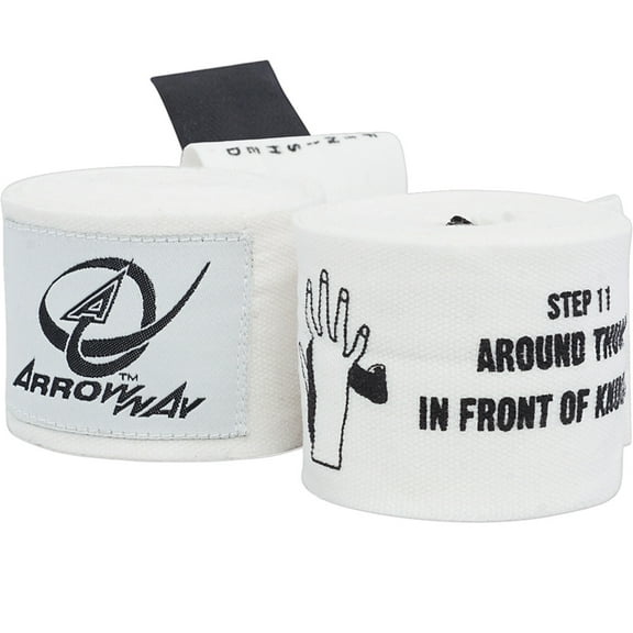 ArrowWay Instructional Hand Wraps w/ Printed Directions for Boxing & MMA - 142" Meister Elastic - White