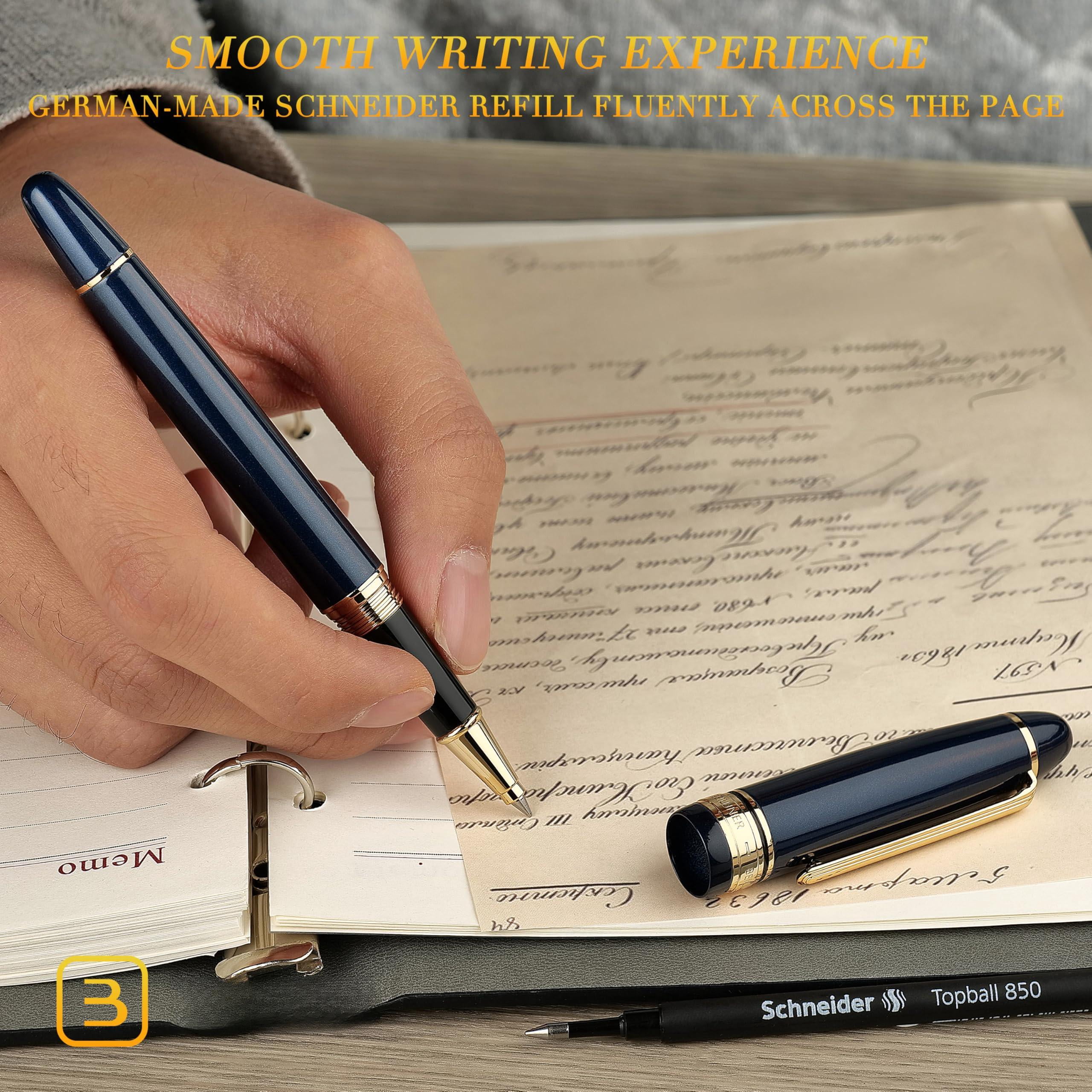 319 Piano Blue Lacquer Rollerball - Stunning Luxury Pen With  Heavy Black Ink Refill Gift Set For Men & Women Professional Executive Office Fancy Classic Pens