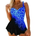 thumbnail image 1 of Gupgi Women Plus Size Swimsuits Rhinestones Contrast Color Padded Swim Dress Swimwear S-6XL, 1 of 7