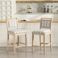 thumbnail image 3 of Dayalane 26" Farmhouse Counter Height Bar Stools Set of 2, Rustic French Wooden Barstools with Linen Fabric Upholstered , Top Rail Nailhead Breakfast Bar Stool for Bar Kitchen Island Bistro, Striped, 3 of 13