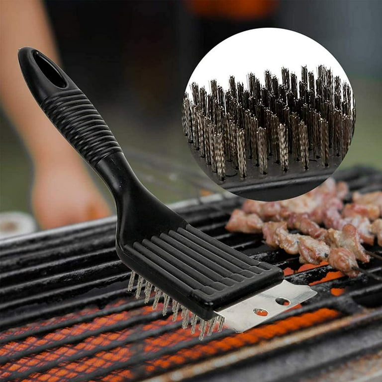 3 Pieces Grill Brush, Metal Grill Brush, Stainless Steel Grill Brush, Used  For Charcoal Electric Gas Grill And Best Grill Cleaning (Black) 