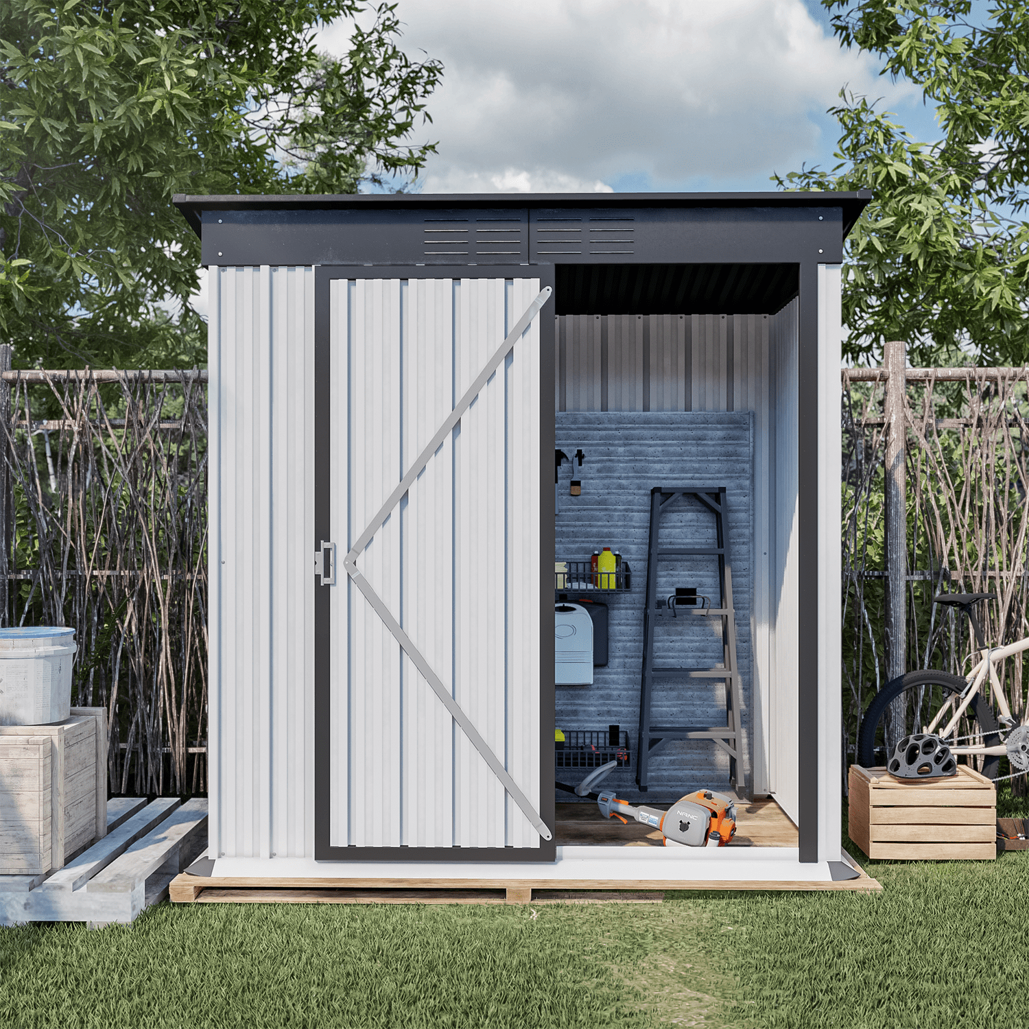Patio White Lawn Waterproof Tool Storage Shed for Backyard 5ft x 3ft Outdoor Metal Storage Shed，Sun Protection 