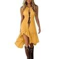 thumbnail image 2 of Noric Women's Halter Neck Dresses Lace Up Front Tiered Ruffle Asymmetrical Hem Summer Bohemian A Line Dresses, 2 of 9