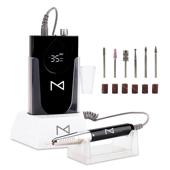 M Max - Professional Nail Drill Machine - 2-in-1 Brushless Motor Nail File - Electric, Cordless, Aluminium Alloy Casing, 35000 RPM, HD Display - Perfect for Salon & Home Use (Black)