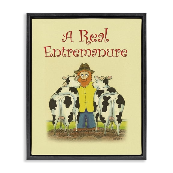 Stupell Industries Vintage A Real Entremanure Humor Painting Black Floater Framed Canvas Art Print Wall Art, 17 x 21
