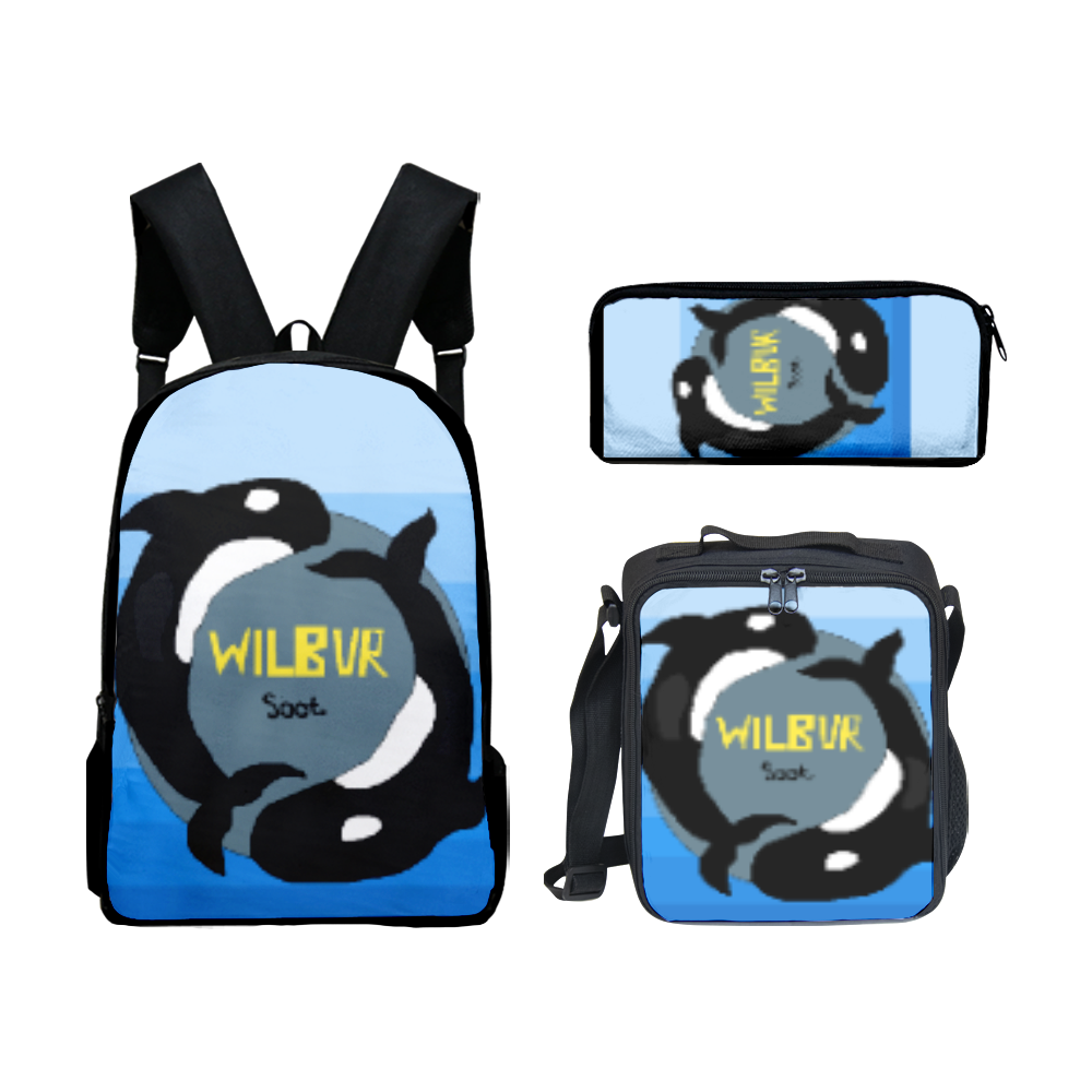 Wilbur Soot Merch Cool Backpack 3D School Student Travel set of Daypack