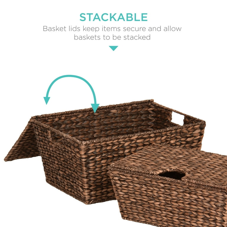 Best Choice Products Set of 2 XL Water Hyacinth Woven Tapered Storage Basket  Chests w/ Attached Lid, Handle Hole - Walmart.com