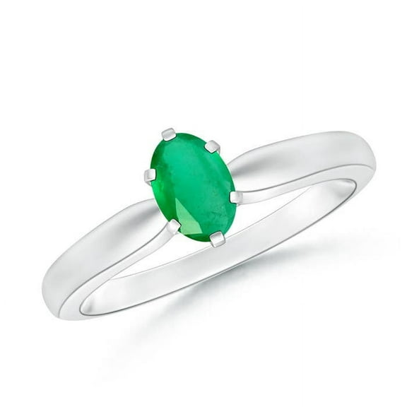 ANGARA Natural Tapered Shank Oval Solitaire Emerald Ring in 14K White Gold for Women (Size-6x4mm) | May Birthstone, Birthday, Anniversary, Jewelry Gift for Women | Natural Emerald Ring