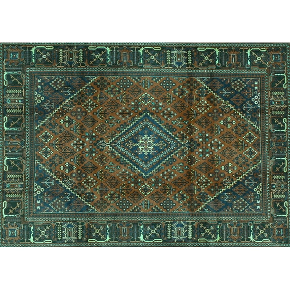 Ahgly Company Indoor Rectangle Persian Turquoise Blue Traditional Area Rugs, 7' x 10'